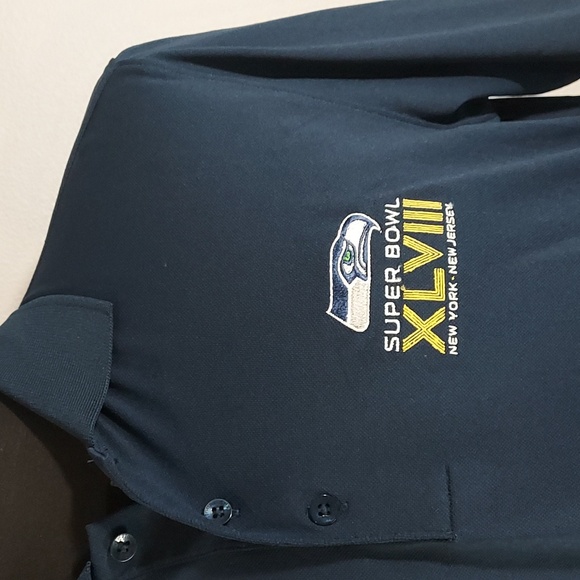 Antigua Navy Blue Seattle Seahawks Superbowl XLVlll (48) Logo S/S Polo Shirt Med - Picture 2 of 10